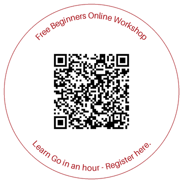 Free Beginners Online Workshop. Learn Go in an hour—scan this QR code or click the image to register.